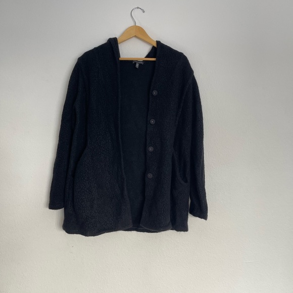 Eileen Fisher hooded felted wool cardigan size M - Picture 3 of 8